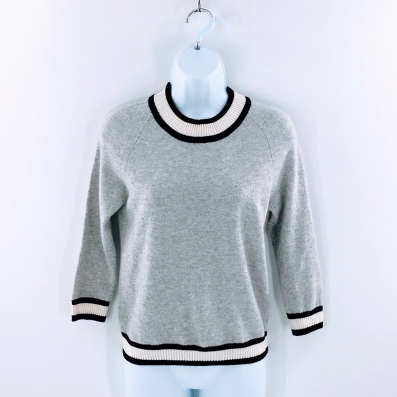 Minnie Rose Cashmere Sweater Gray Crewneck Rear Cut Out Cropped 3/4 Sleeve Sz XS - Picture 2 of 12